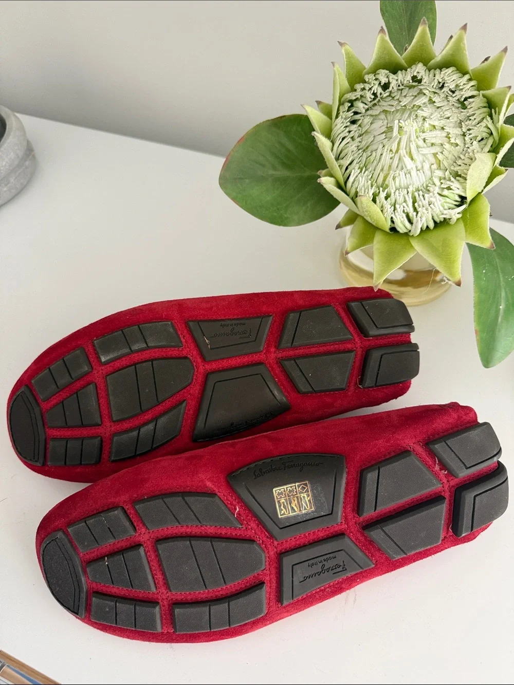 Salvatore Ferragamo Red Suede Bit-Detail Slip-On Loafers